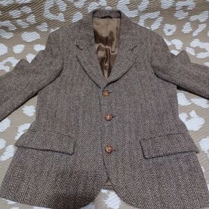 Men's Brown Herringbone Wool Blazer Jacket